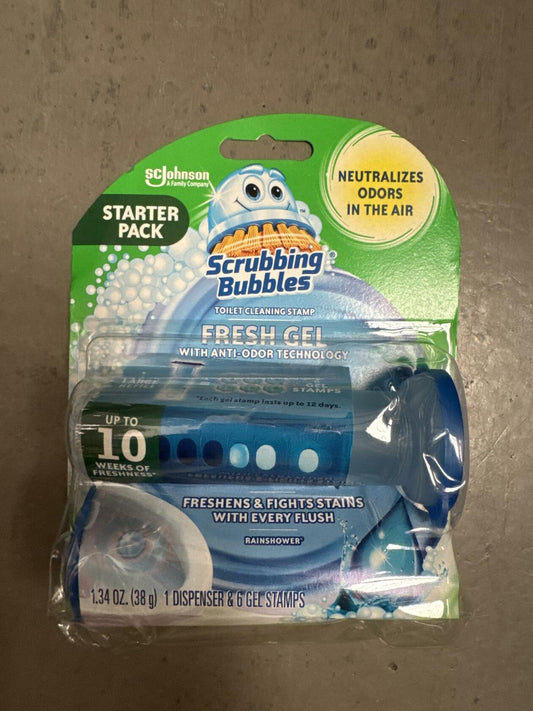 Scrubbing Bubbles Toilet Cleaning Gel Rain Scent 1.34oz Starter Pack