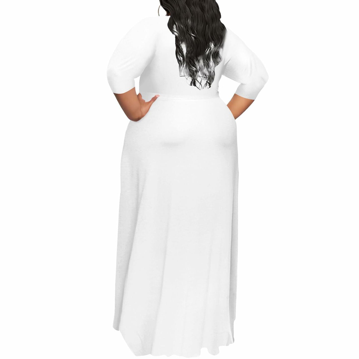 Plus Size Long Dress Women Purple V Neck 3/4 Sleeve Pockets Size 4XL
