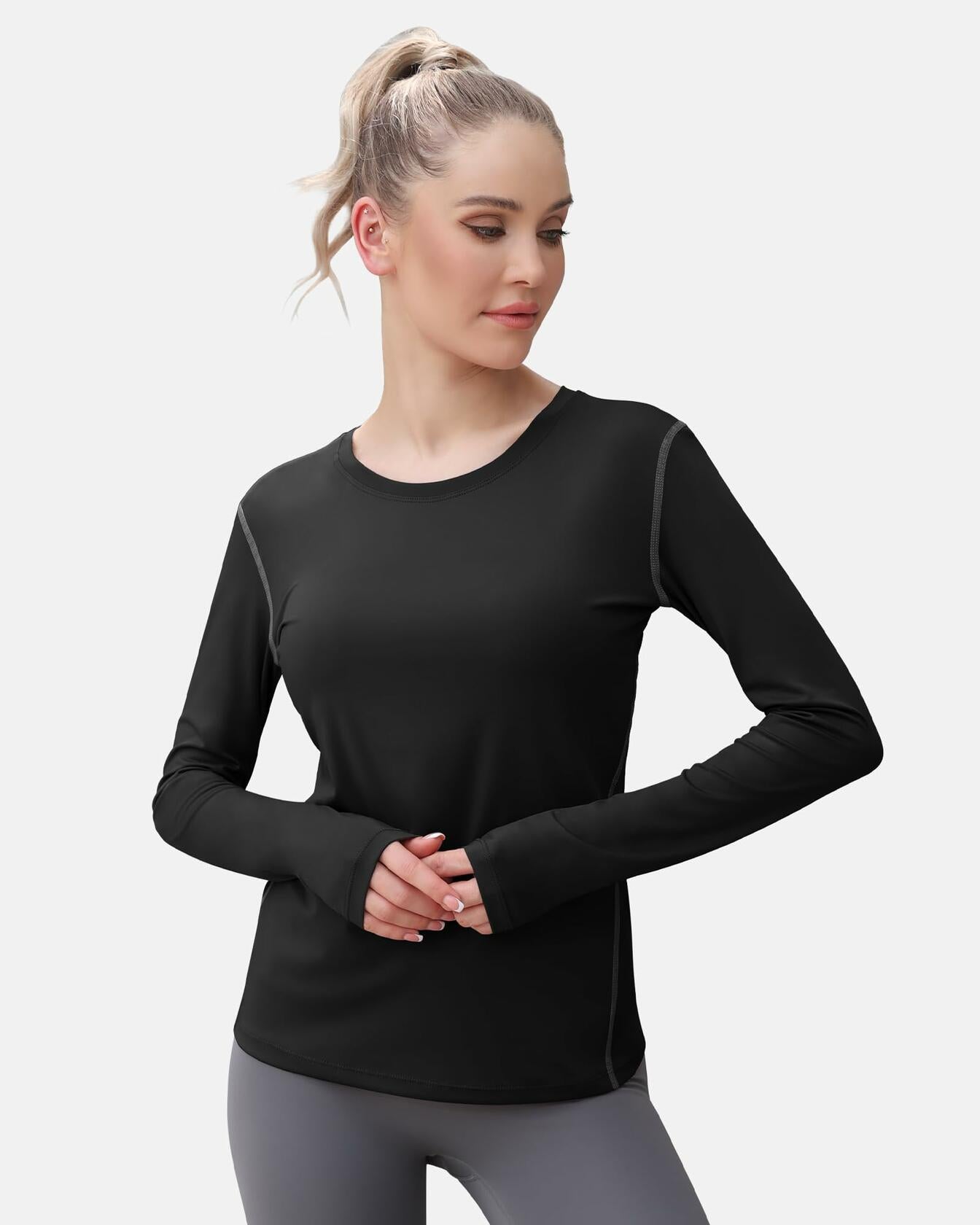 WANAYOU Women's Compression Dry Fit Long Sleeve Shirt 2 Pack Black Size M