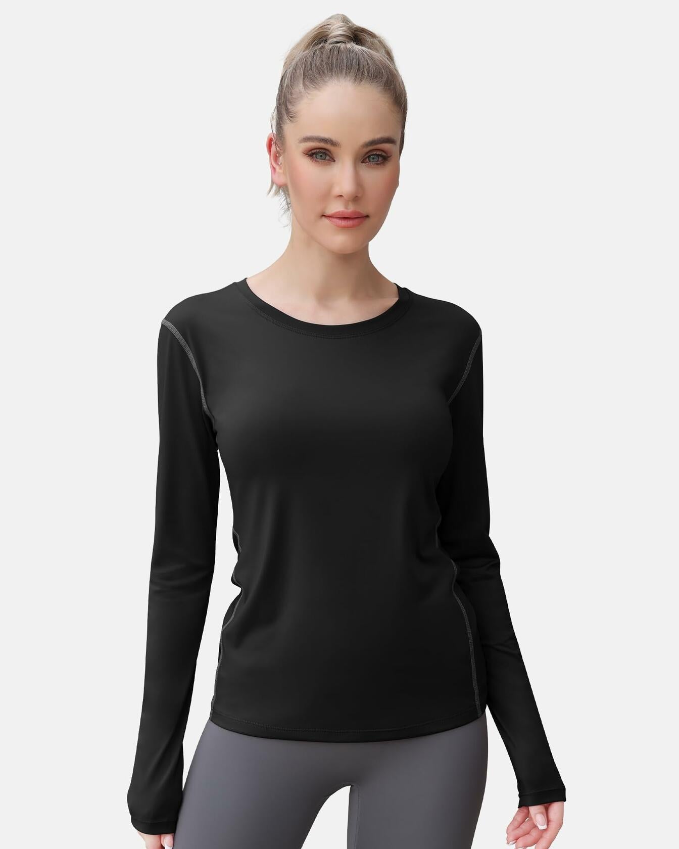 WANAYOU Women's Compression Dry Fit Long Sleeve Shirt 2 Pack Black Size M