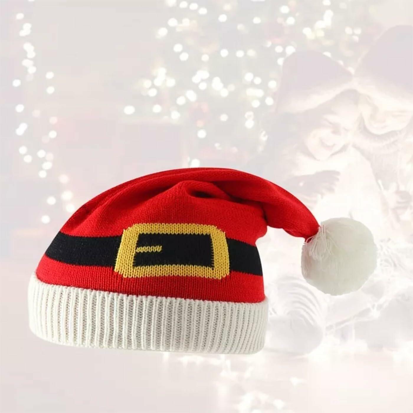 INOGIH Christmas Santa Hat Knitted Beanie Pom Pom Winter Cap Unisex - Size M