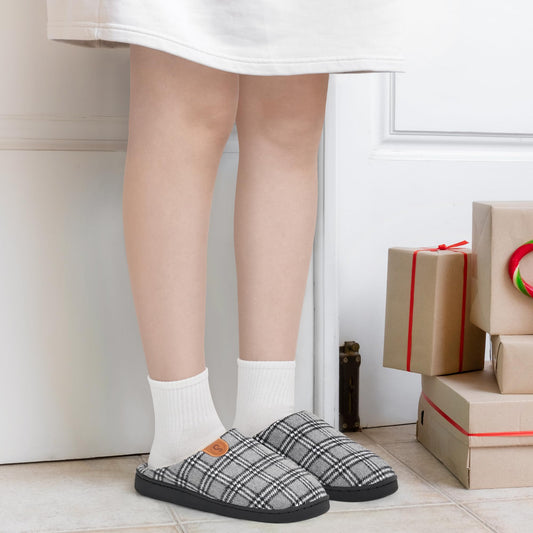 Ablanczoom Unisex Memory Foam House Slippers Grey-White Size 46/47