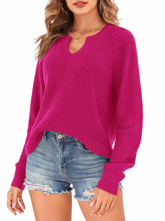 ZAFUL Rose Red V Neck Pullover Sweater Ribbed Knit Size M