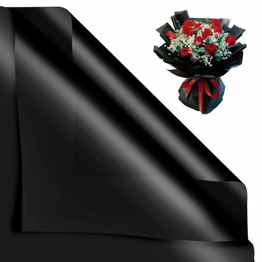 Funfery 20 Sheets Black Flower Bouquet Wrapping Paper Gold Edge Waterproof