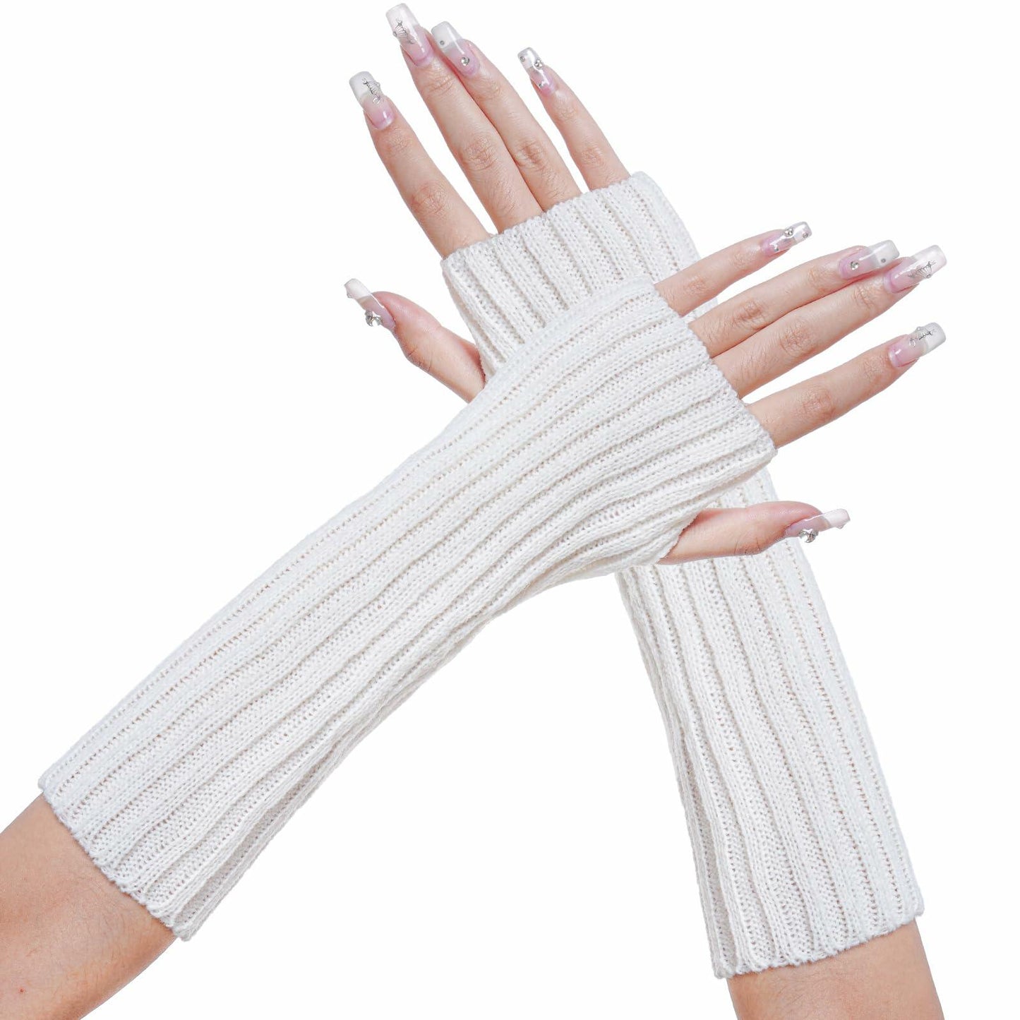 Hmxpls Knitted Kawaii Arm Warmers Wrist Warmers Women White