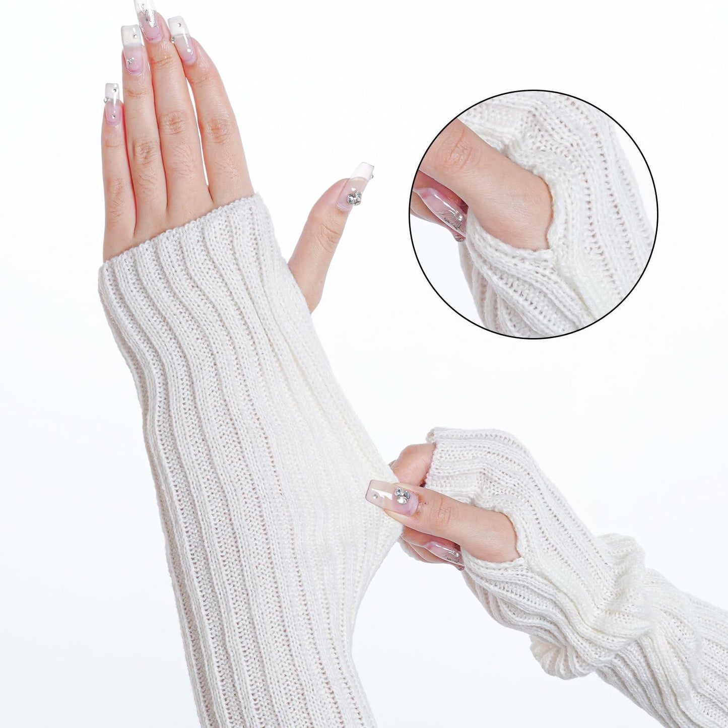 Hmxpls Knitted Kawaii Arm Warmers Wrist Warmers Women White