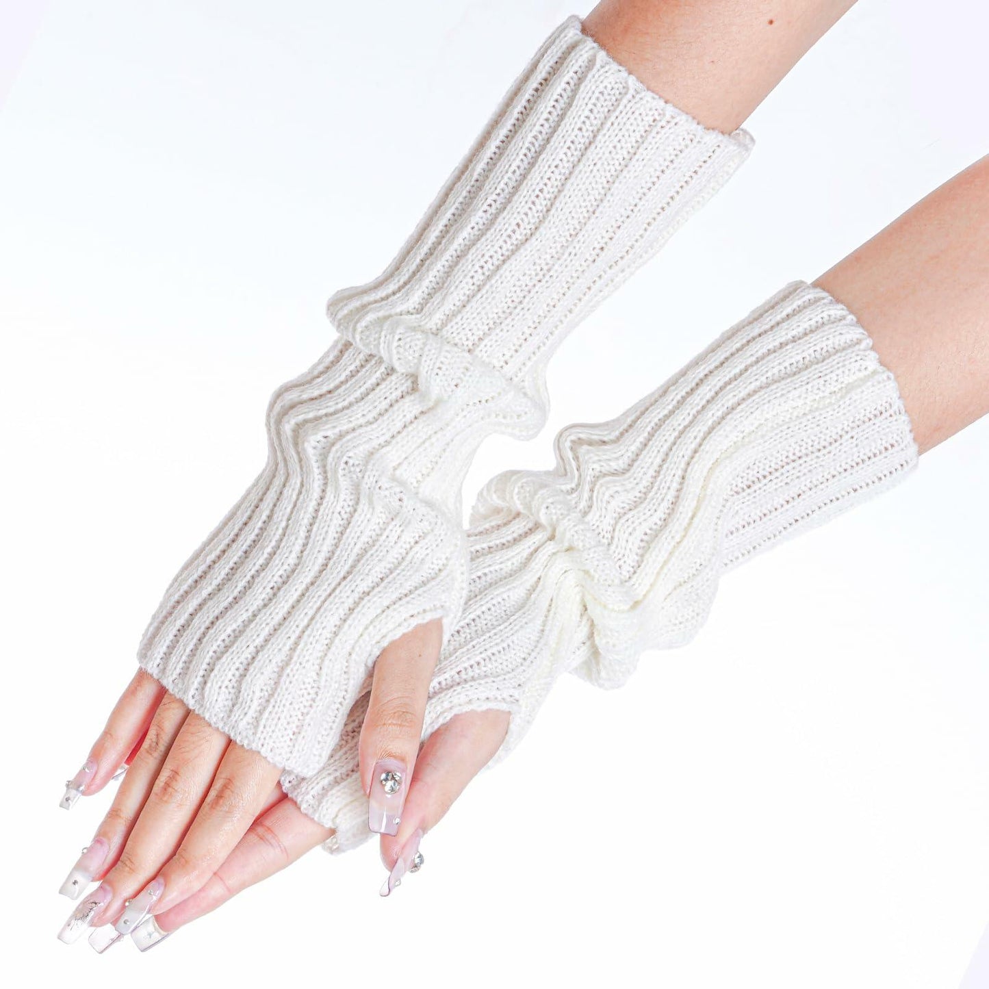 Hmxpls Knitted Kawaii Arm Warmers Wrist Warmers Women White