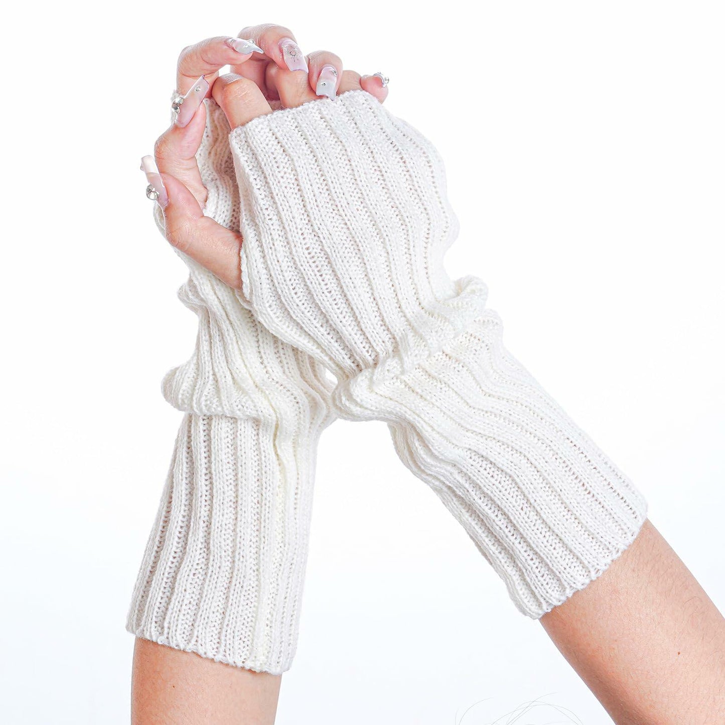 Hmxpls Knitted Kawaii Arm Warmers Wrist Warmers Women White