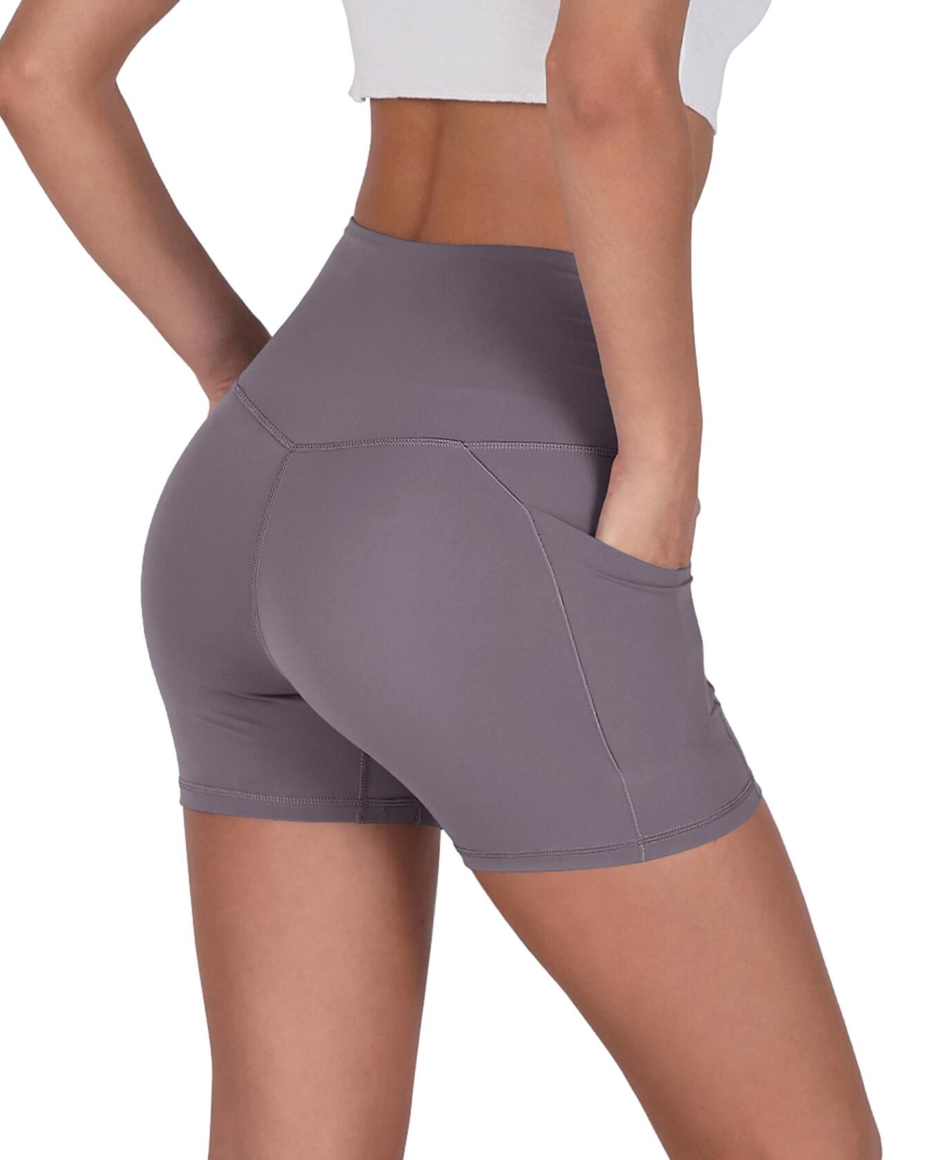 ODODOS Gathered Cross Waist Yoga Shorts with Pockets Women Ash Violet Size S