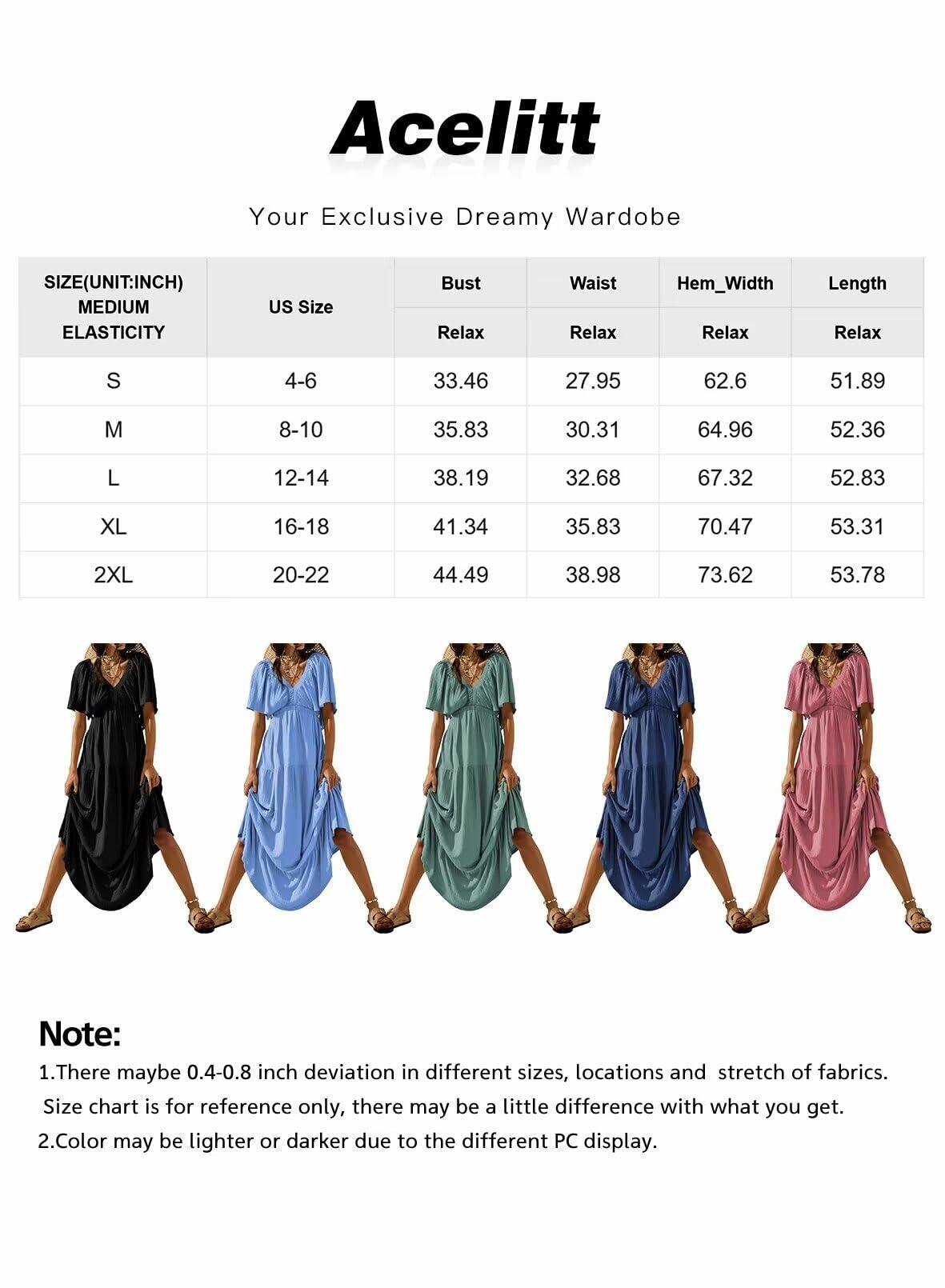 Acelitt Women's Maxi Dress V Neck Short Sleeve Black Size Small