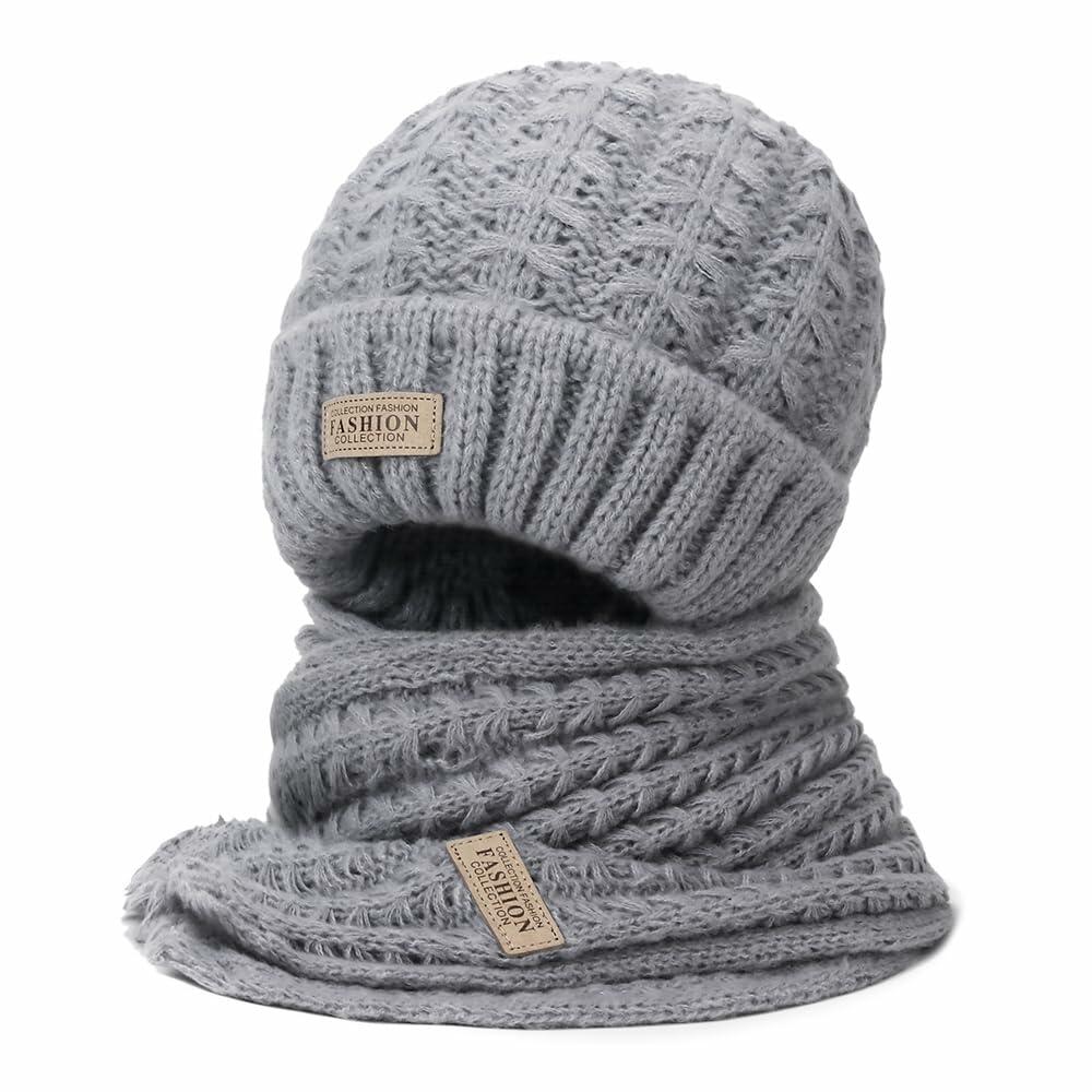 Wander Agio Women's Wool Knit Beanie & Scarf Set Grey 5pcs