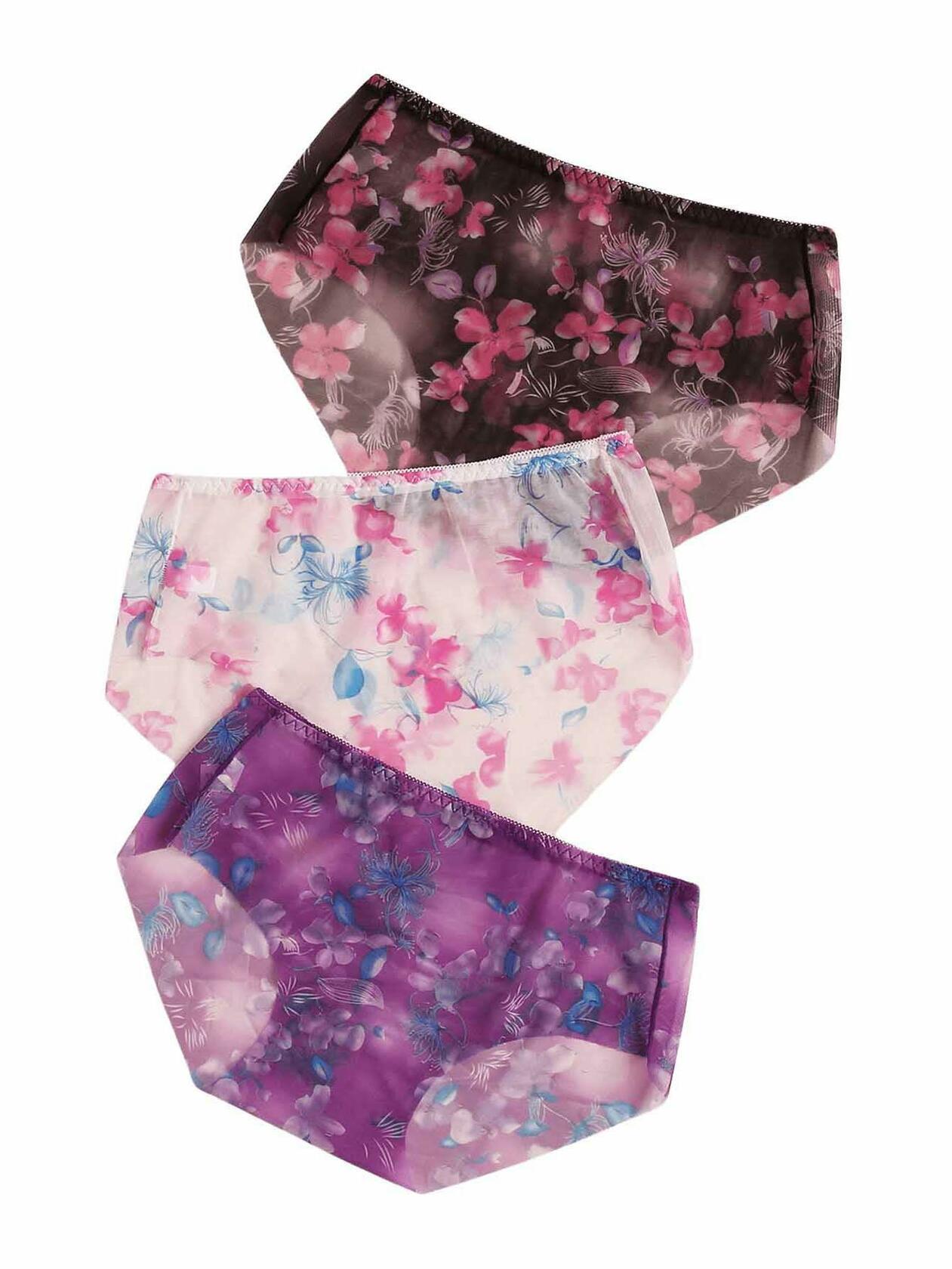 OYOANGLE Women's Floral Print Sheer Panties Mid Waist 3 Pc Multicolor Size L