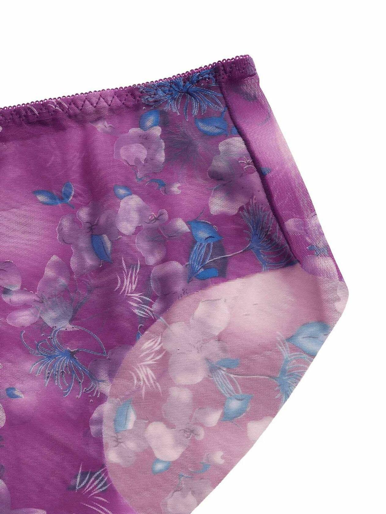 OYOANGLE Women's Floral Print Sheer Panties Mid Waist 3 Pc Multicolor Size L