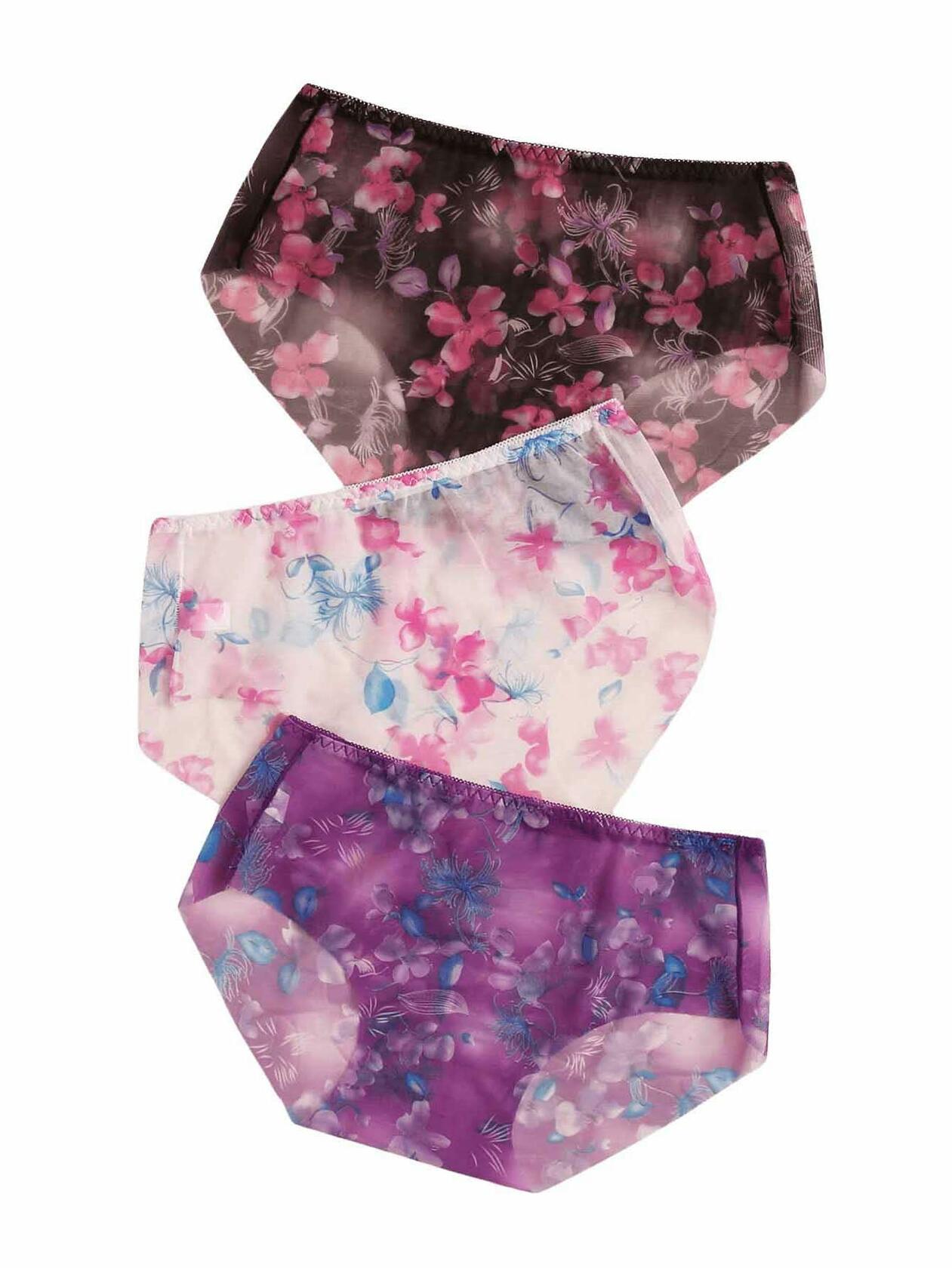 OYOANGLE Women's Floral Print Sheer Panties Mid Waist 3 Pc Multicolor Size L