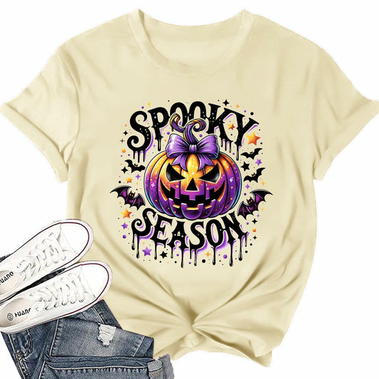 LAZYCHILD Halloween Leopard Bow Pumpkin Graphic Shirt Women Size XL