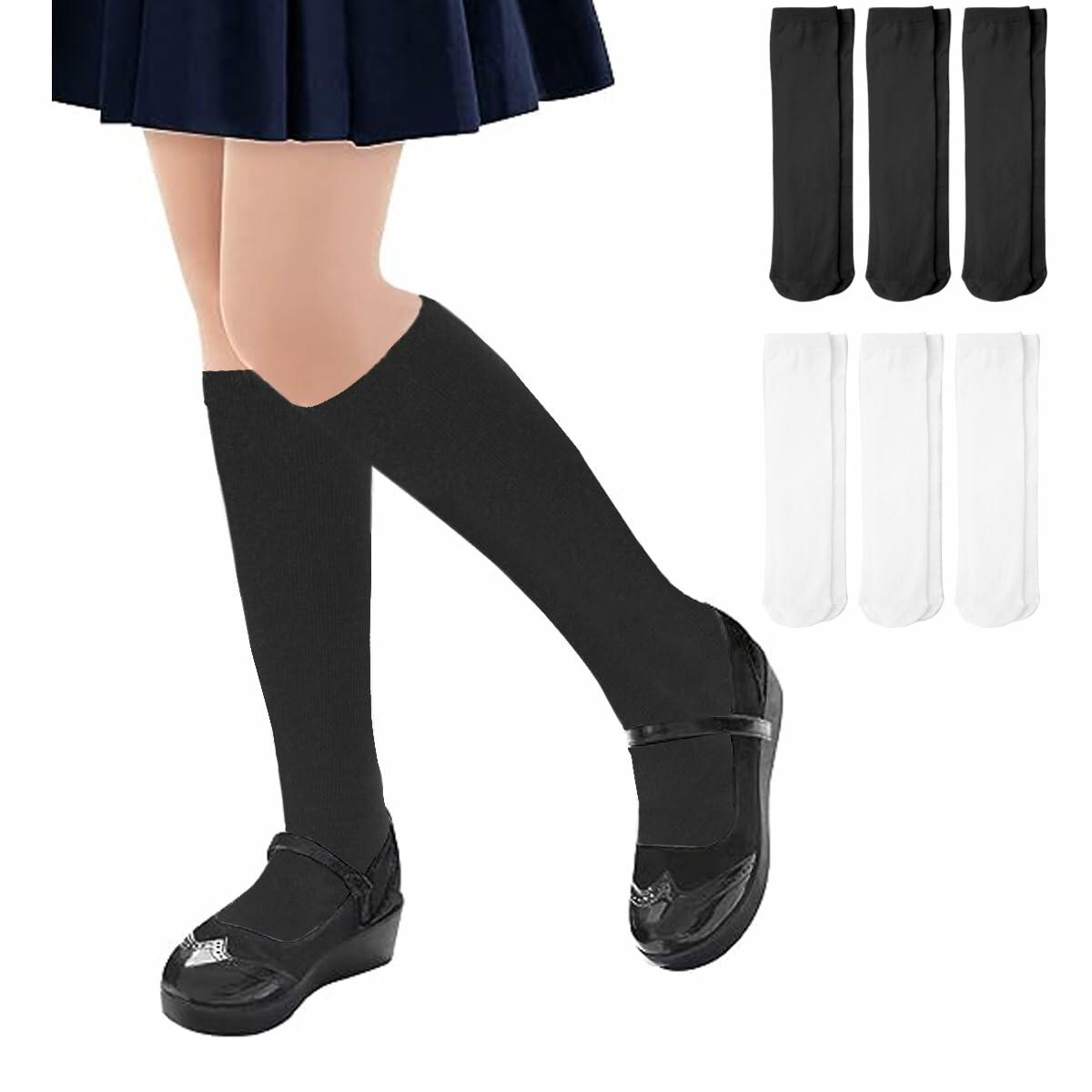 ZERULETS Girls Knee High Socks Black 3 Pairs Size 8-12 Years