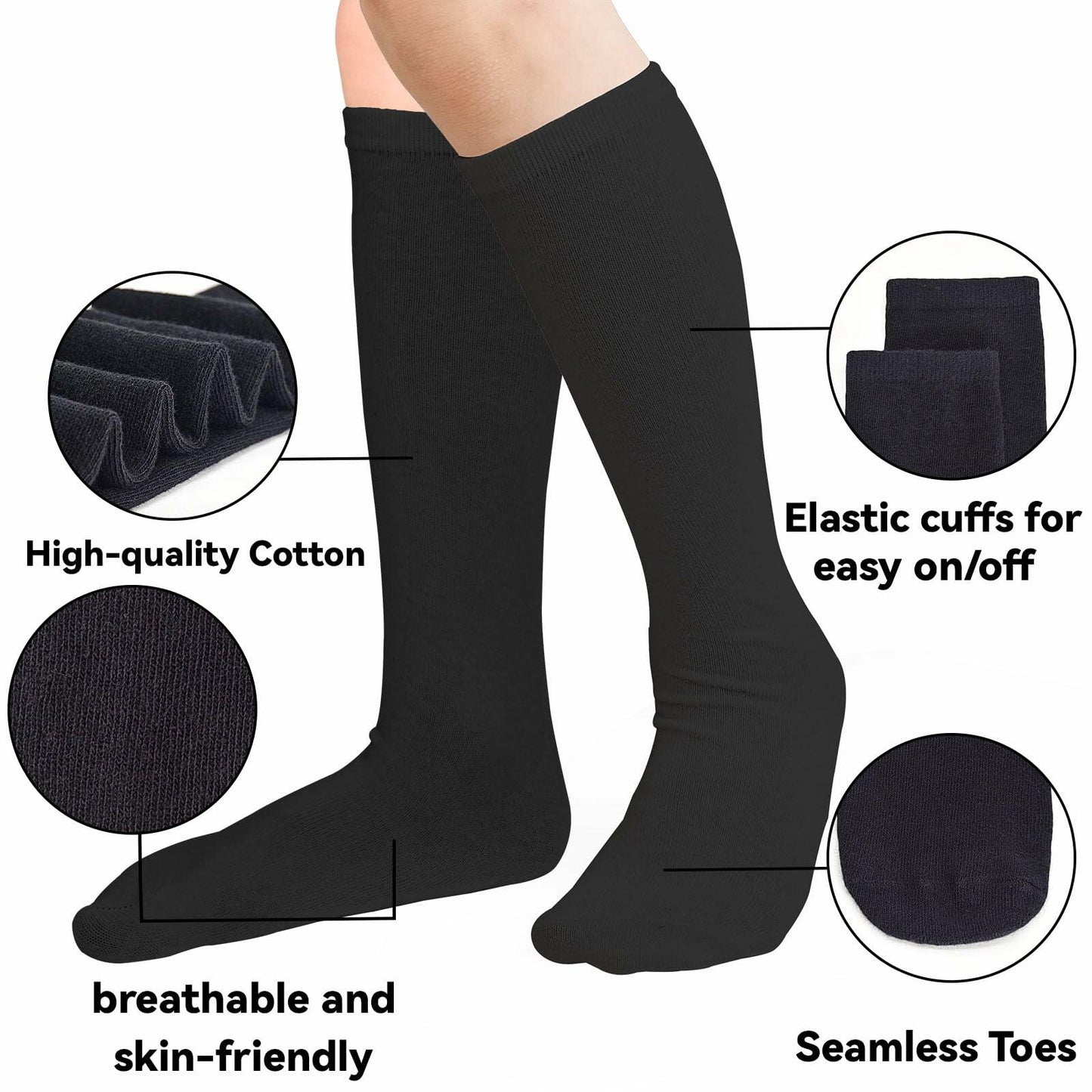 ZERULETS Girls Knee High Socks Black 3 Pairs Size 8-12 Years