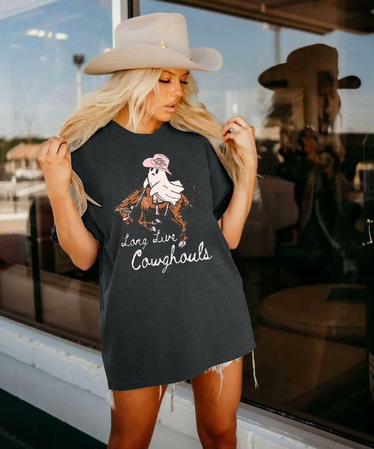 Western Halloween T-Shirt Funny Cowghouls Spooky Grey Size M