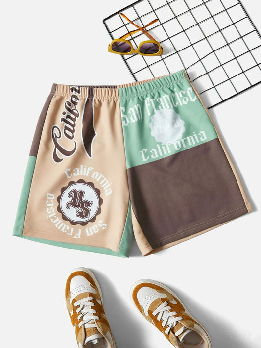 GORGLITTER Women's Colorblock Track Shorts Letter Graphic Print Size L