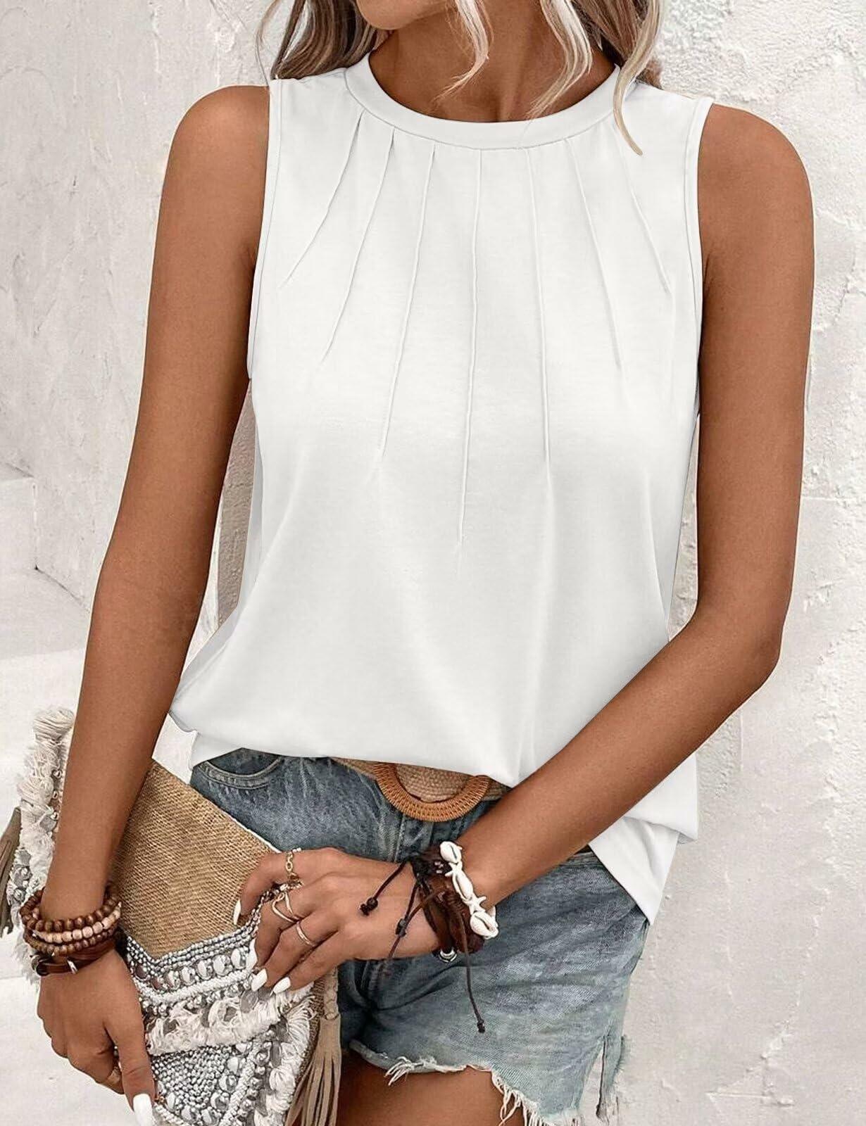 ZOOMOON Womens Summer Tank Top Sleeveless Casual White Size XL