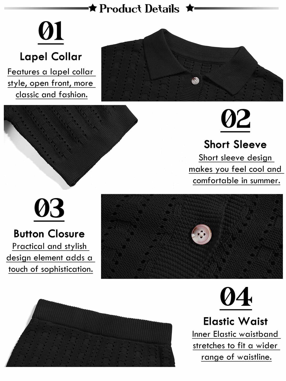 Imily Bela Womens Hollow Out Knit Cardigan & Wide Leg Pants Set Black Size M