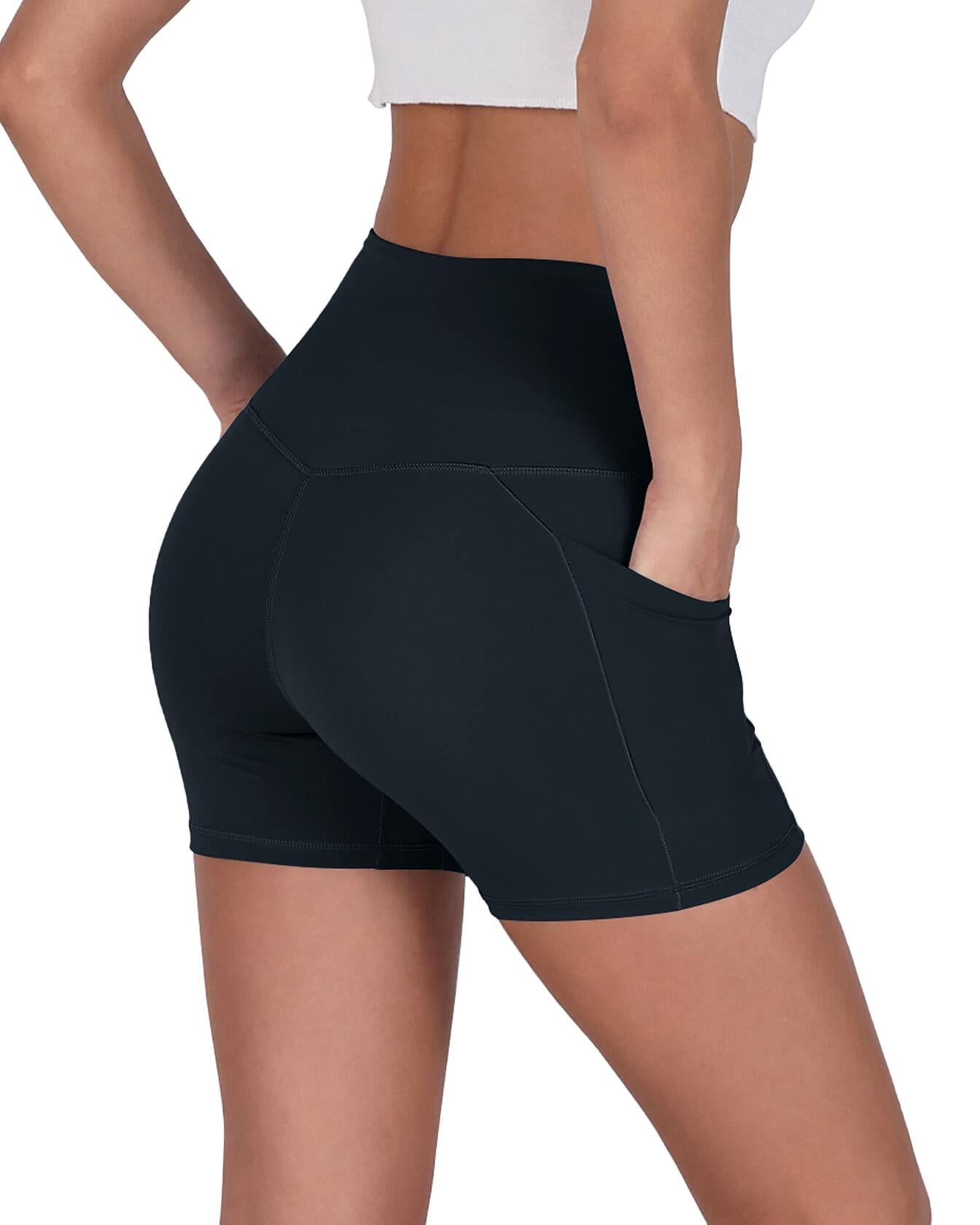 ODODOS Gathered Cross Waist Yoga Shorts with Pockets Navy Size XS