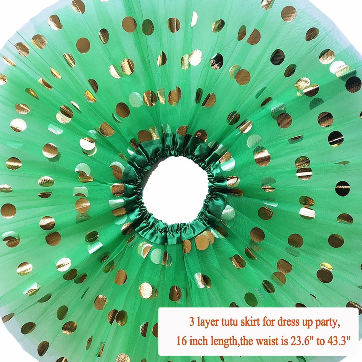 DMLBC Women's Green Polka Dot Tulle Tutu Skirt Ballet Costume Dress-Up - Size L