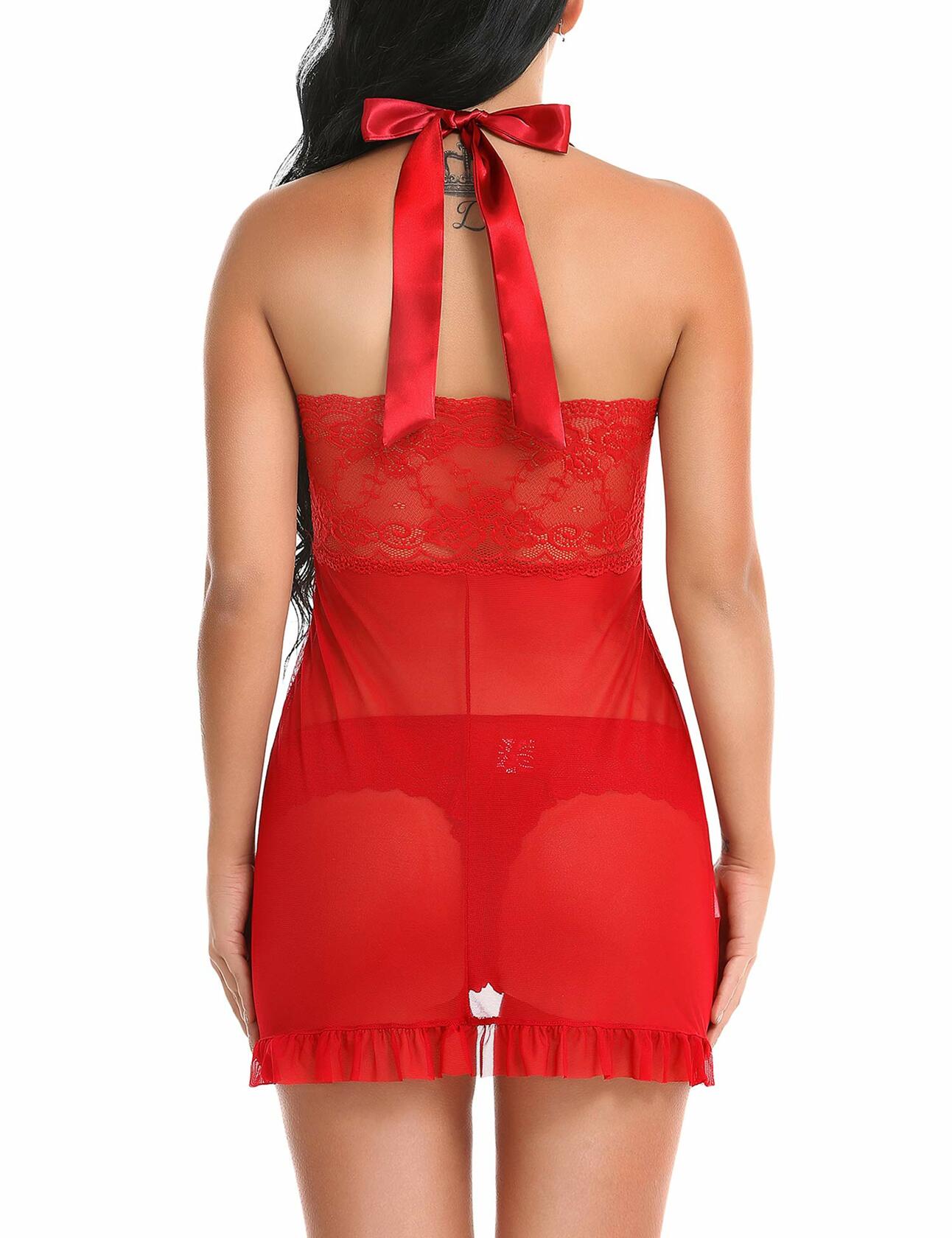 Ababoon Women Lingerie Sexy Babydoll Lace Chemise Nightwear, Dark Red S