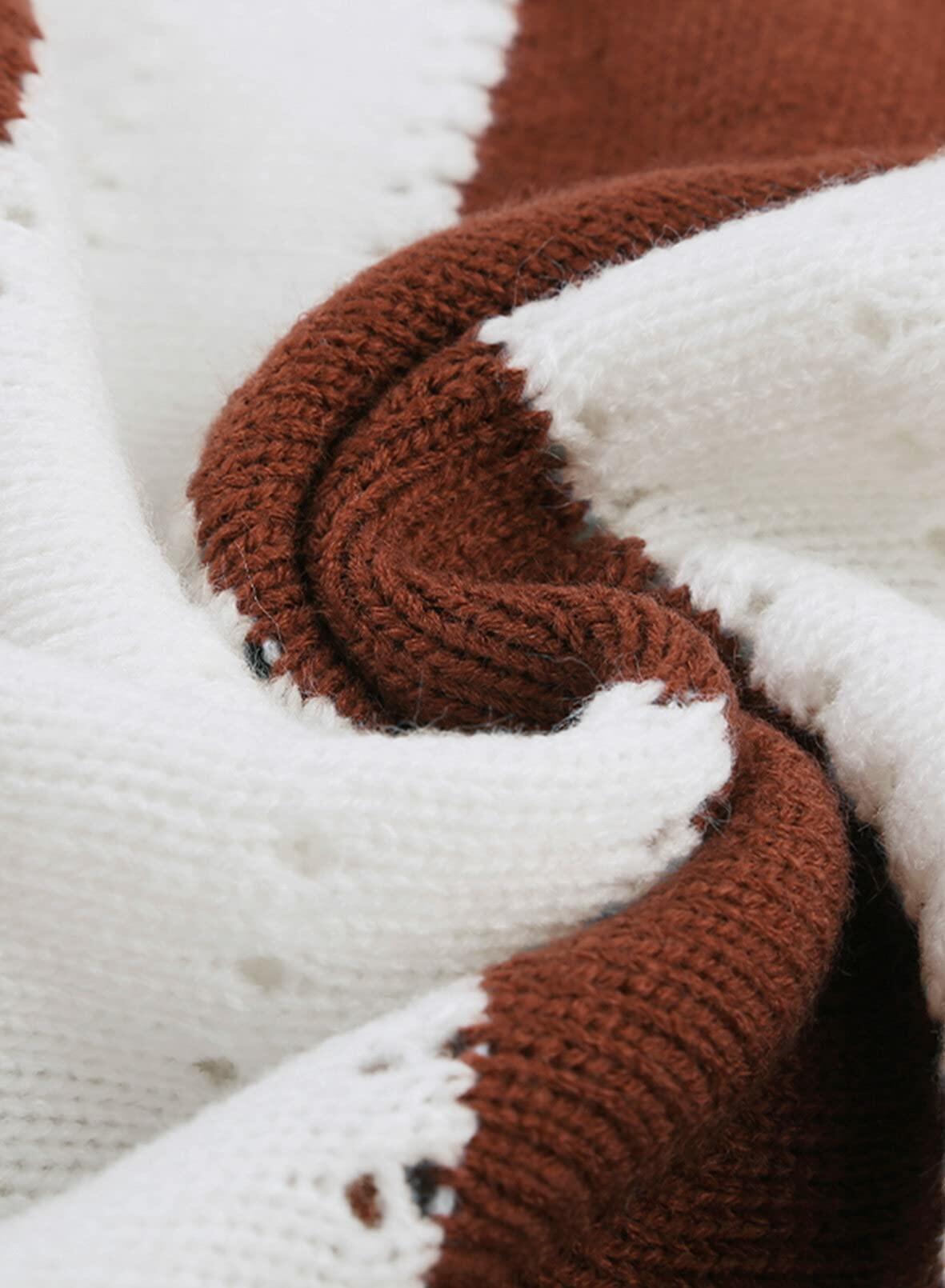 EVALESS Womens Brown Striped Knit Sweater Long Sleeve Pullover Size S