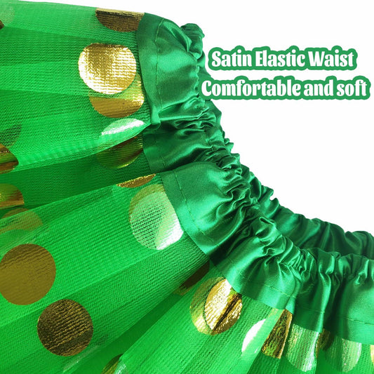 DMLBC Women's Green Polka Dot Tulle Tutu Skirt Ballet Costume Dress-Up - Size L