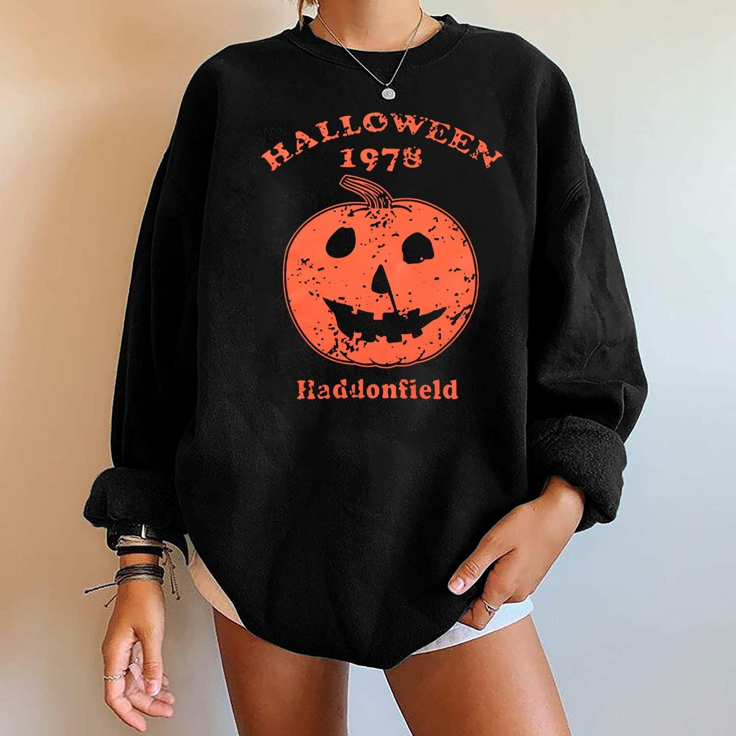 KIMSOONG Womens Oversized Halloween Pumpkin Sweatshirt Apricot Size XL