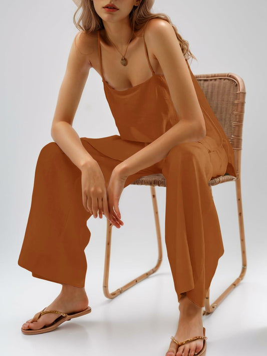 Imily Bela Womens Linen 2PC Camisole & Wide Leg Pants Brick Red Size XXL