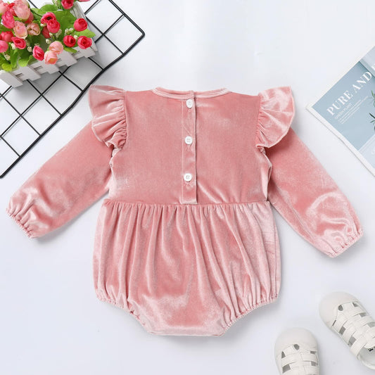 Infant Baby Girl Velvet Romper Pink Christmas Outfit Size 6-12M