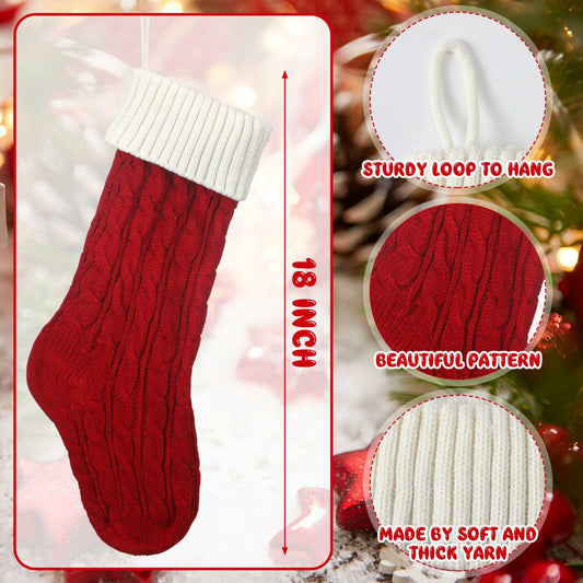 Geyoga 6 Pcs Dog Christmas Stocking Red White Knitted 18in Large Set