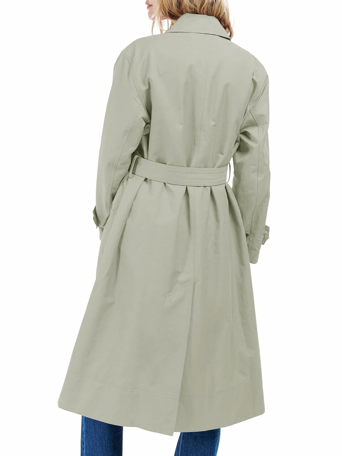 Tankaneo Womens Trench Coat Grey Single Breasted Windproof Overcoat Size L