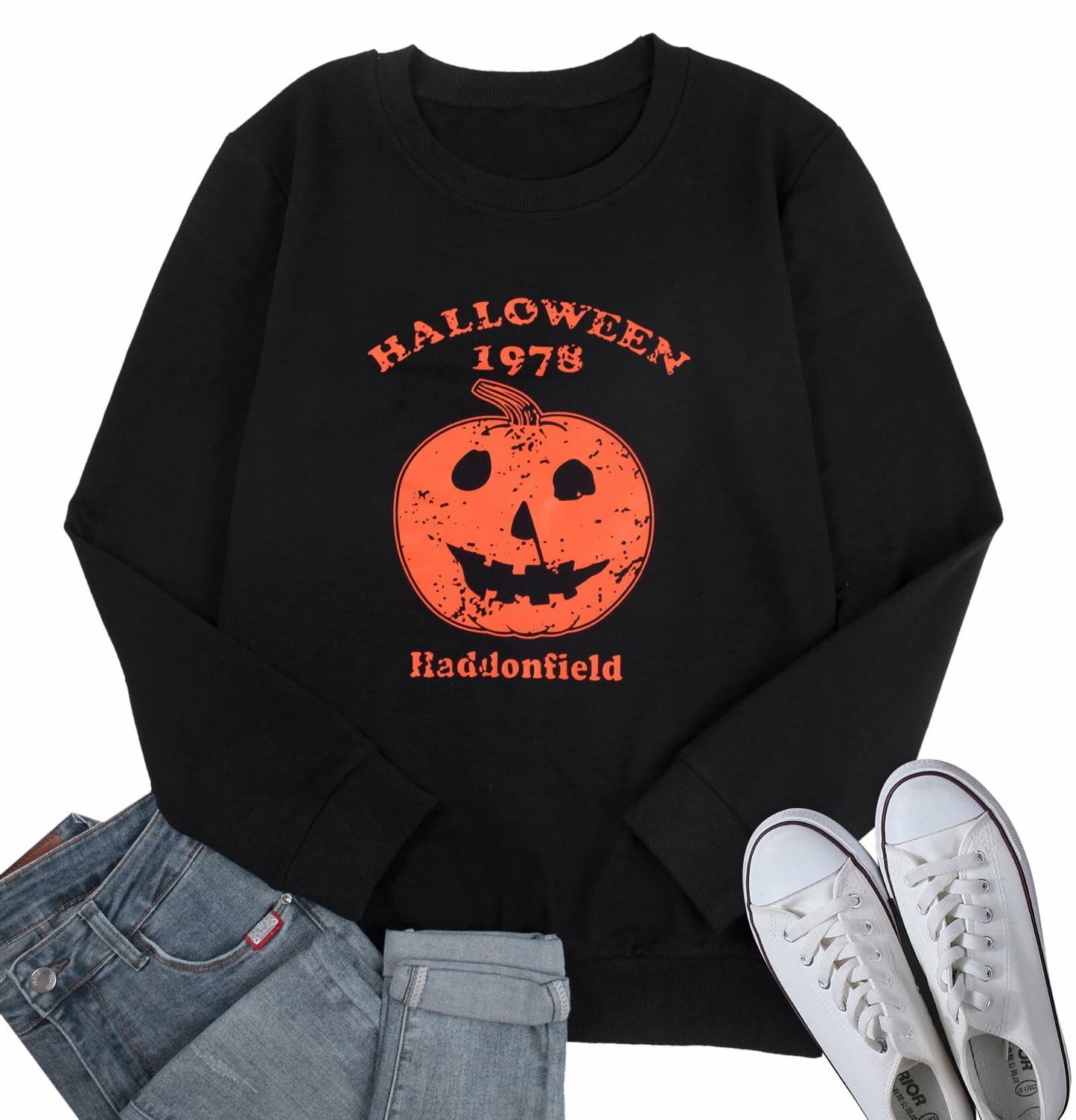 KIMSOONG Womens Oversized Halloween Pumpkin Sweatshirt Apricot Size XL