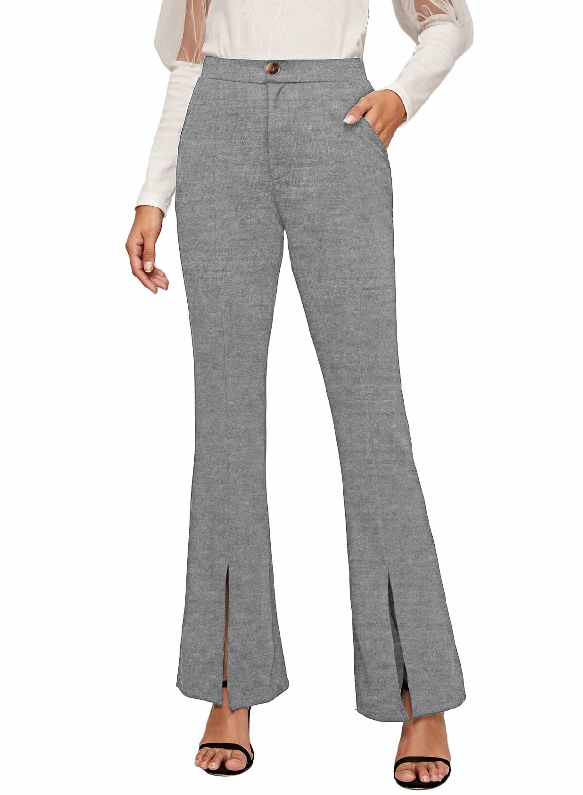 EVALESS Business Dress Work Pants High Waisted Slim Flare Dark Grey Size M
