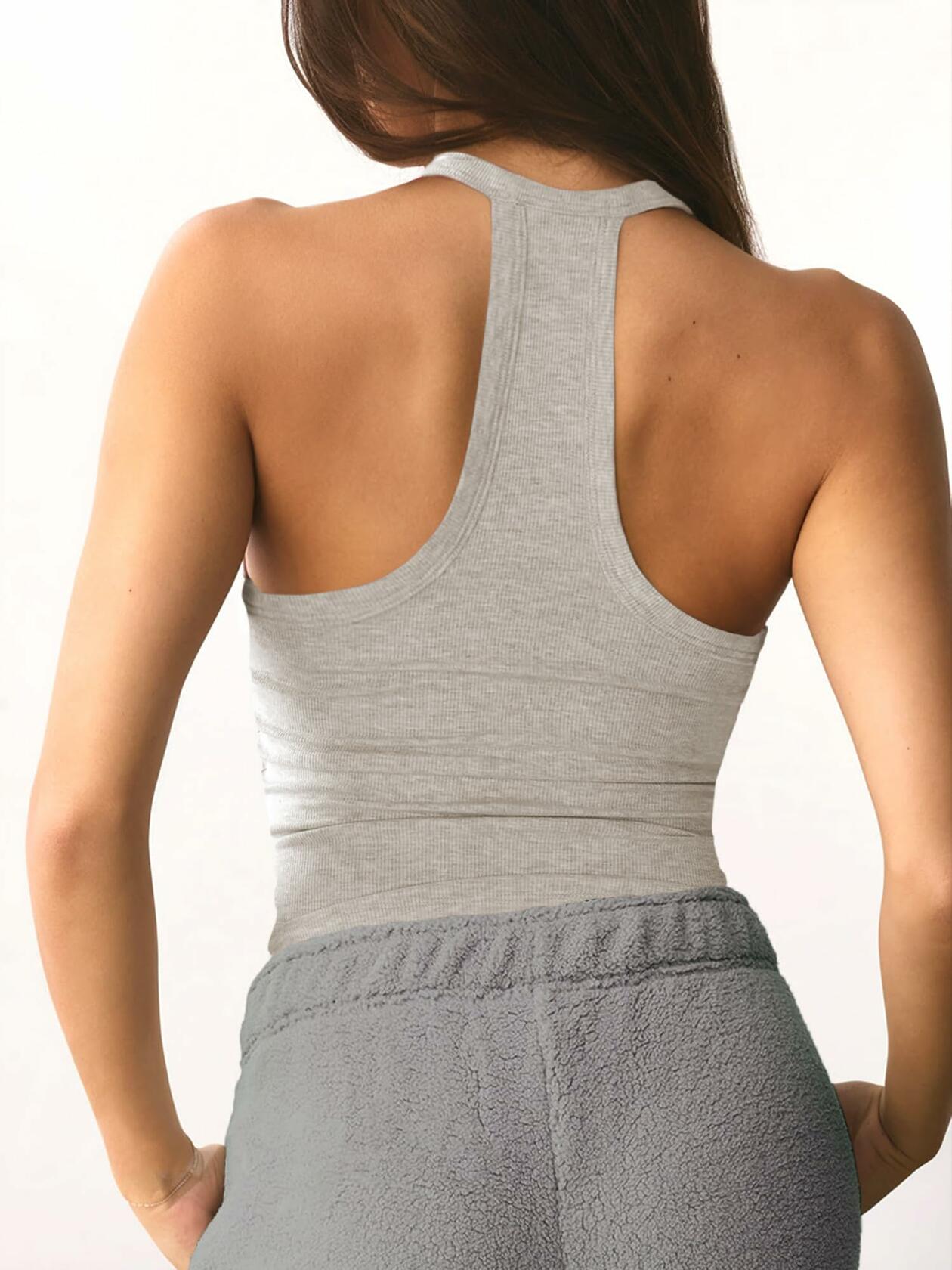 Jar of Love Women's Workout Tank Top Built-in Bra V Neck Heather Grey Size M