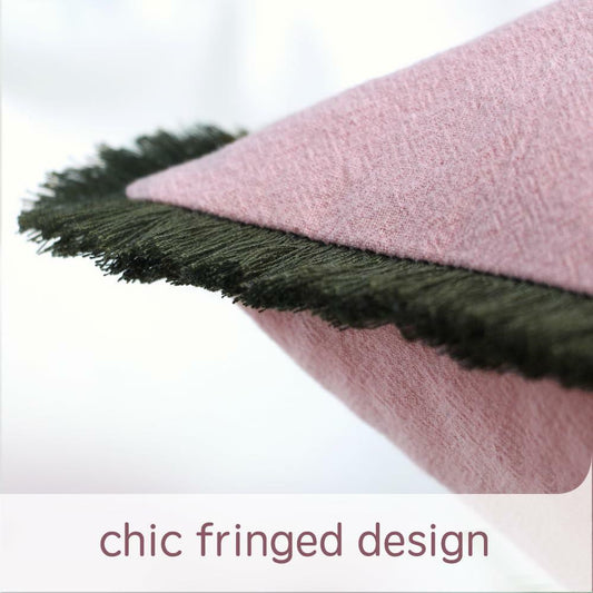 TINYSUN Cotton-Linen Fringe Throw Pillow Covers Set of 2 Sakura Pink 18x18