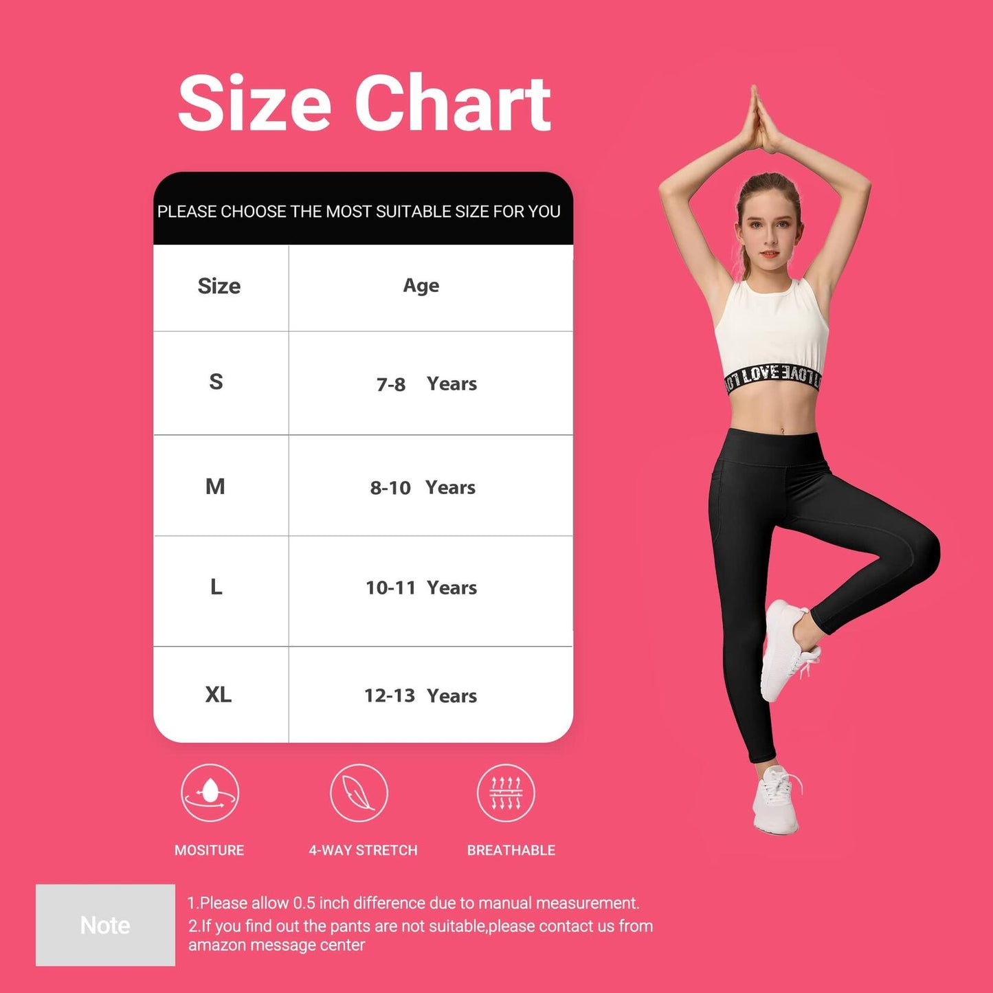 BHRIWRPY 4-Pack Girl Yoga Leggings with 2 Pockets-Active Workout Pants, Black XL