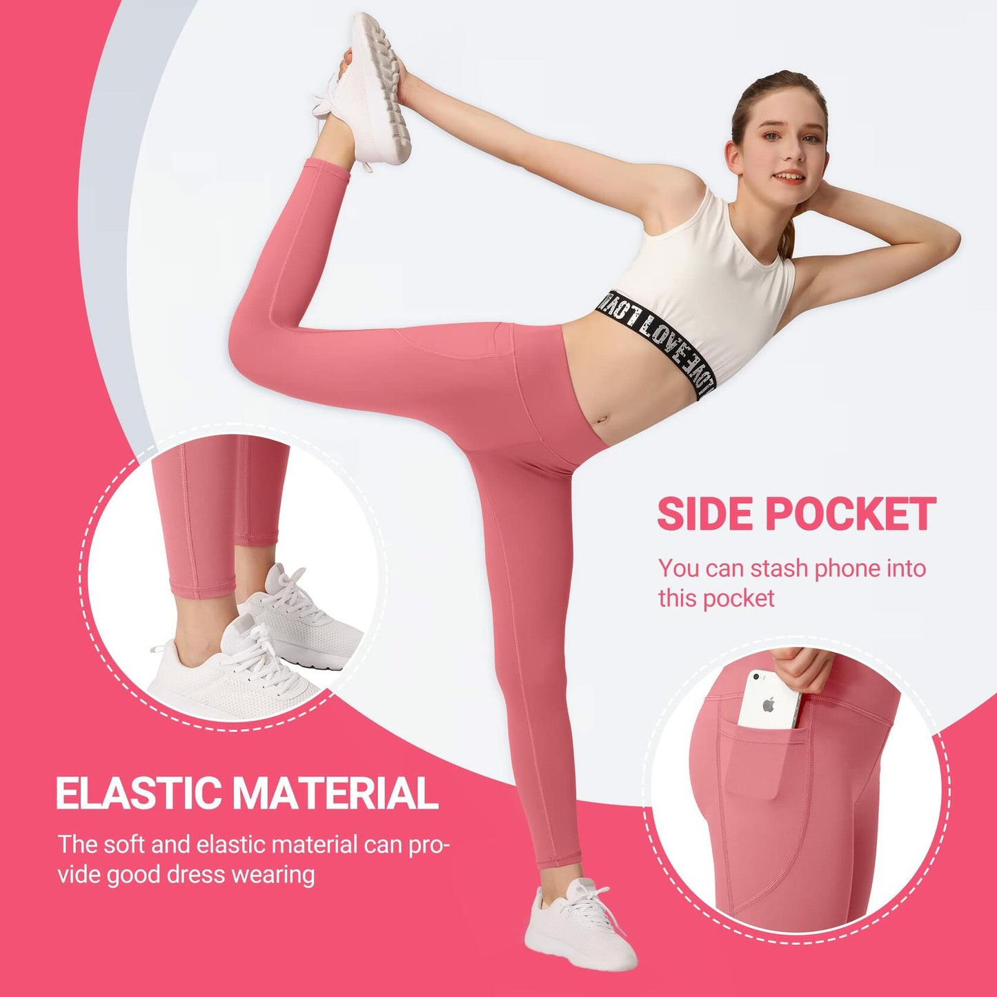 BHRIWRPY 4-Pack Girl Yoga Leggings with 2 Pockets-Active Workout Pants, Black XL