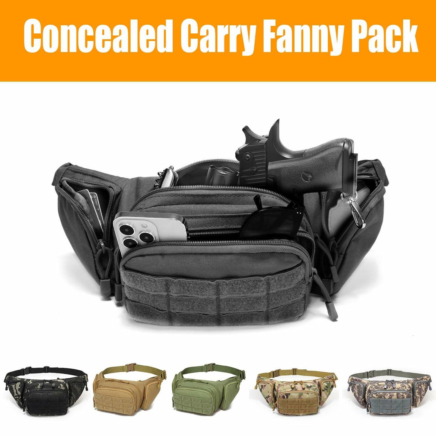 Gun Holster Fanny Pack Concealed Carry Pistol Pouch Waist Bag Black Camouflage