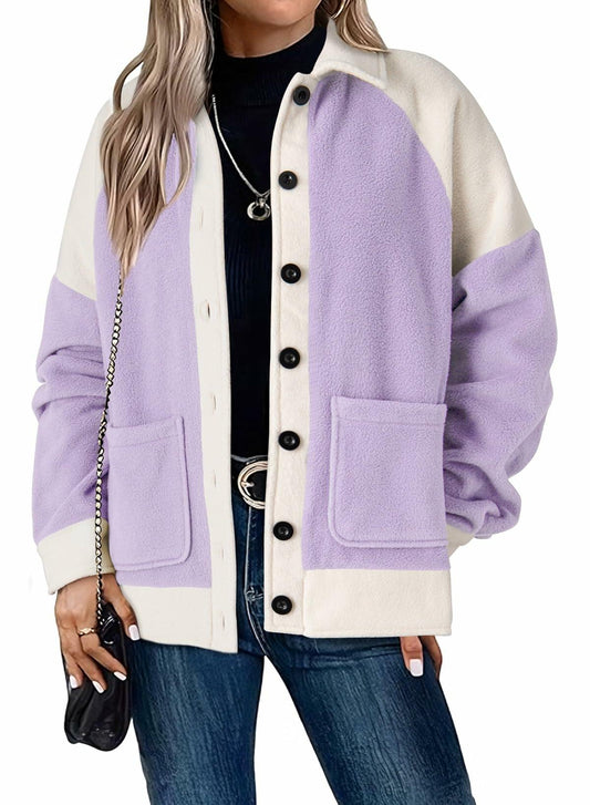 SHEWIN Women's Winter Sherpa Fleece Button Down Shacket Coat Orchid Petal Size S