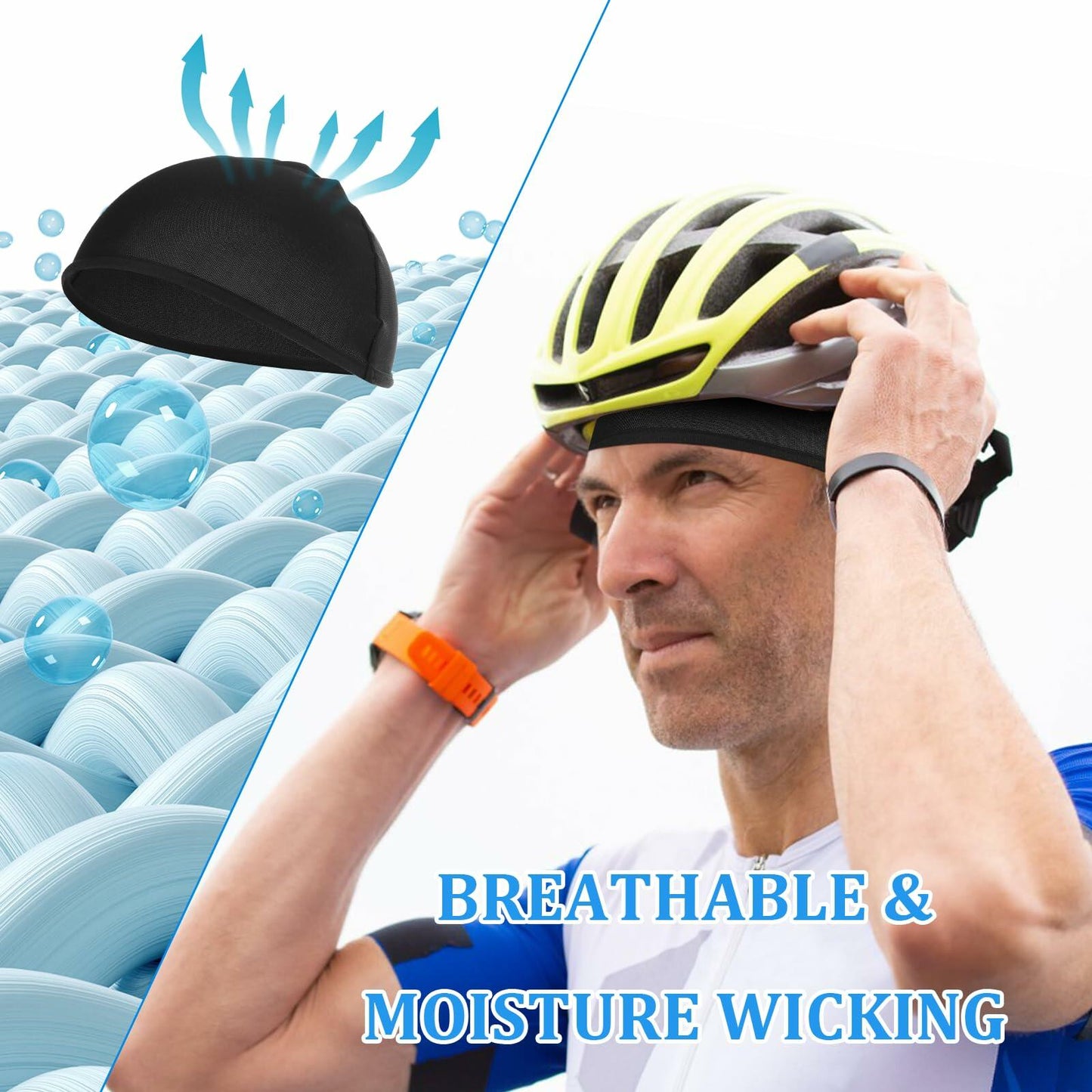 Dimeho 3 Pcs Cooling Skull Caps Helmet Liner Sweat Wicking Mesh Black
