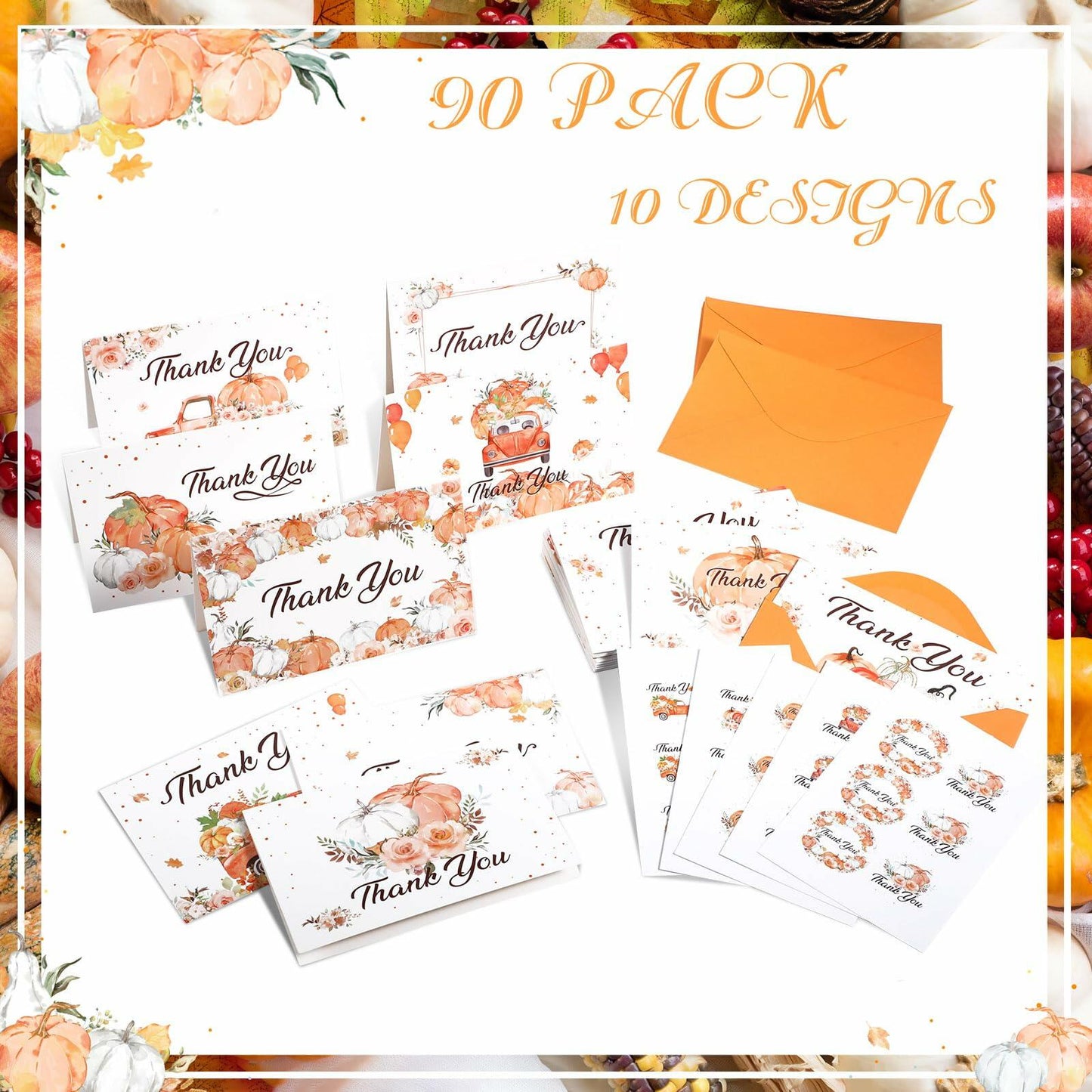 Dianelhall Pumpkin Thank You Cards Set 30pcs 4x6 Inch Orange Fall Theme