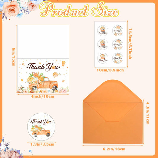 Dianelhall Pumpkin Thank You Cards Set 30pcs 4x6 Inch Orange Fall Theme