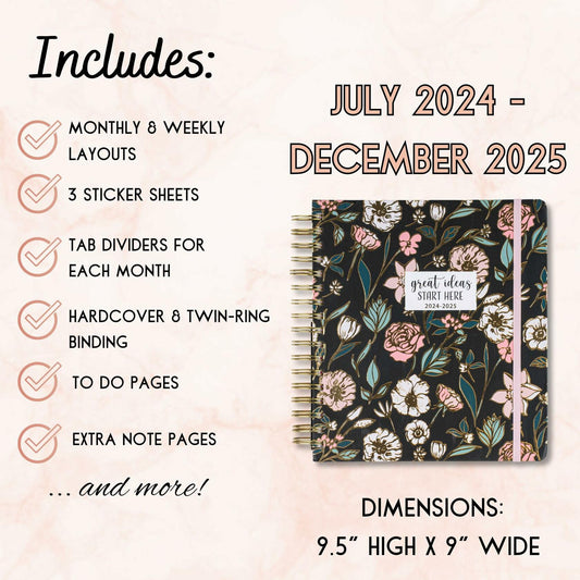 Votum 18 Month Planner 2024-2025 Daily Weekly Monthly with 3 Sticker Sheets