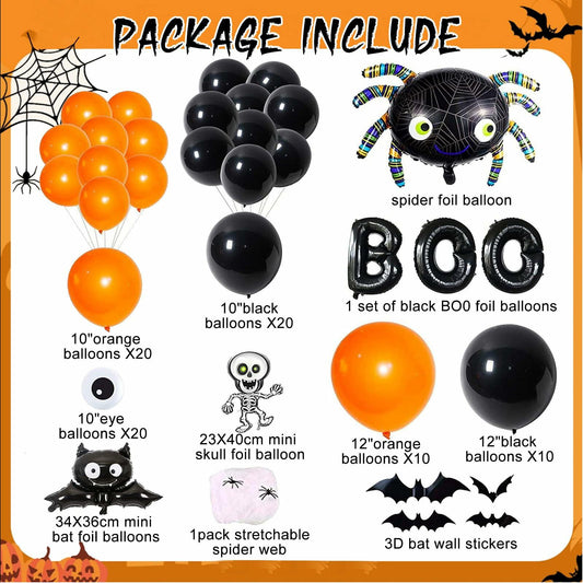 Halloween DIY Party Supplies Arch Kit with Cobweb BOO Spider Skeleton Balloons