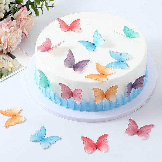 THJ 48Pcs Edible Wafer Paper Butterflies Cake Decoration Mix Color