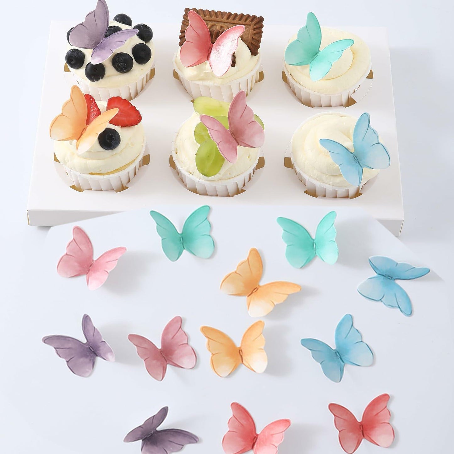 THJ 48Pcs Edible Wafer Paper Butterflies Cake Decoration Mix Color